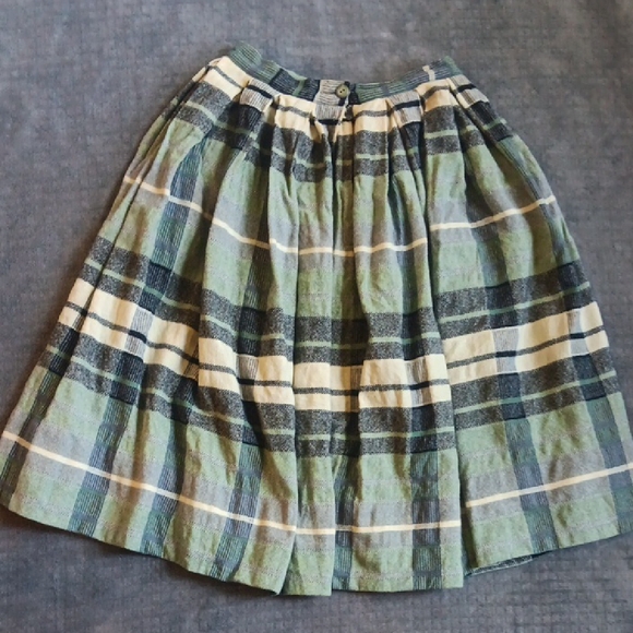 Vintage Pendleton Green and Blue Plaid Pleated Academia Skirt, 100% Wool - Picture 1 of 10